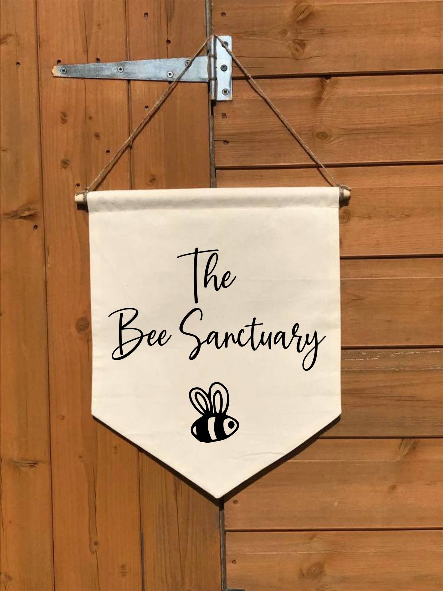 Bee Sanctuary, Cotton Canvas Banner, gardening gift, Easter, Wall Flag, Pennant, Wall Hanging, natural calico, garden, allotment, childs