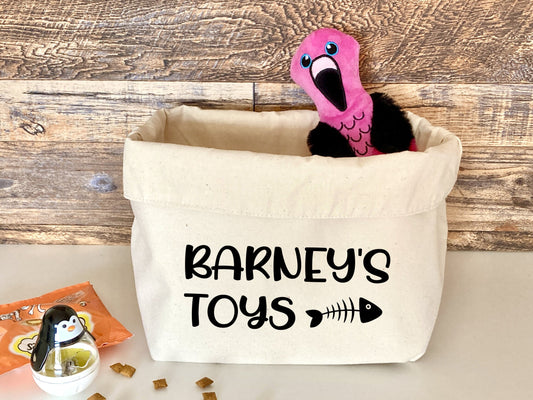 Personalised pet toy basket, canvas organiser, cat or dog treat storage, dog toy box, cat Toy Basket, new Puppy Gift, pet gift, custom pet