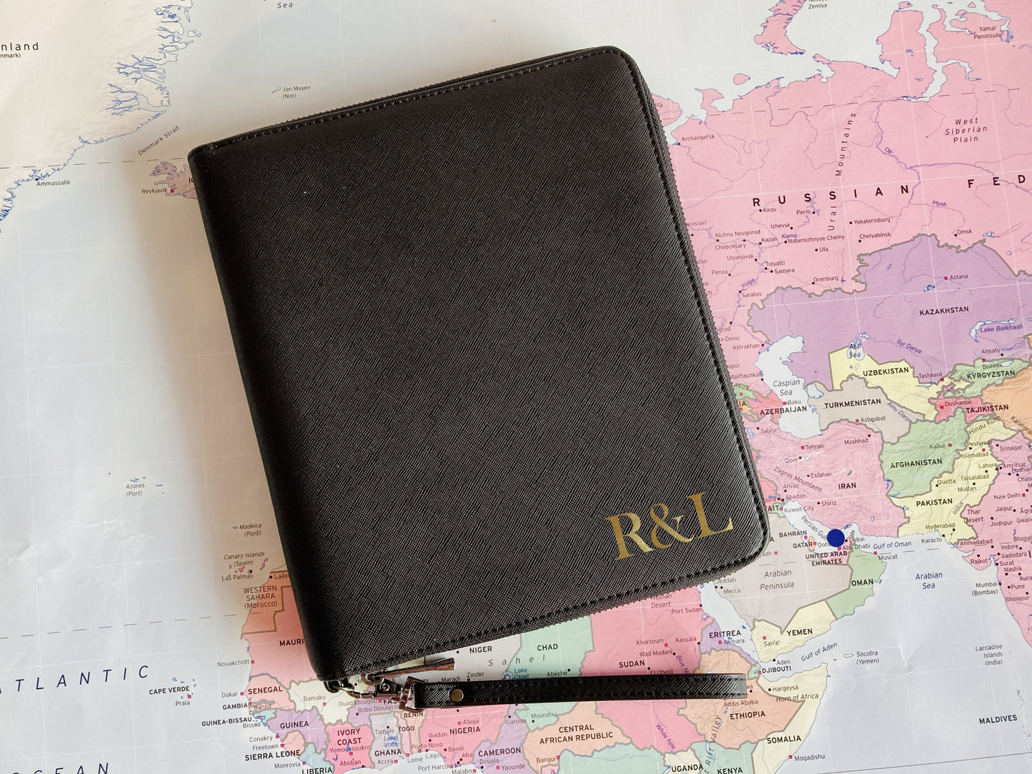 Travel document folder, personalised initials, corporate travel, executive gift, vegan faux leather, gift for him, business travel wallet
