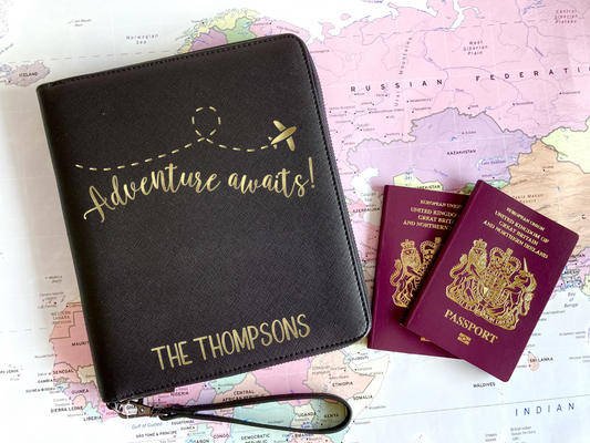 Personalised Faux Leather Travel Wallet - Adventure Awaits
