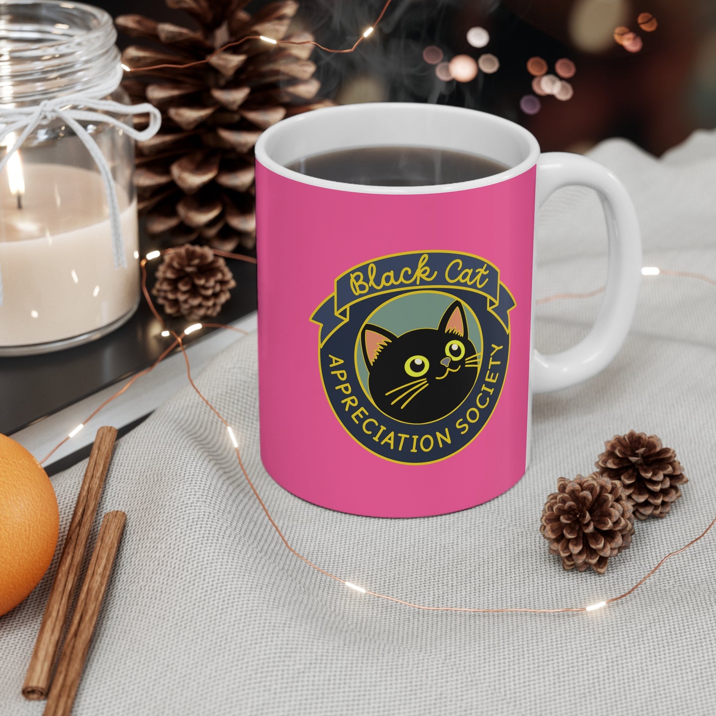 Black Cat Appreciation Society Mug | Pink Coffee Cup
