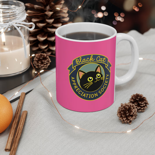 Black Cat Appreciation Society Mug | Pink Coffee Cup