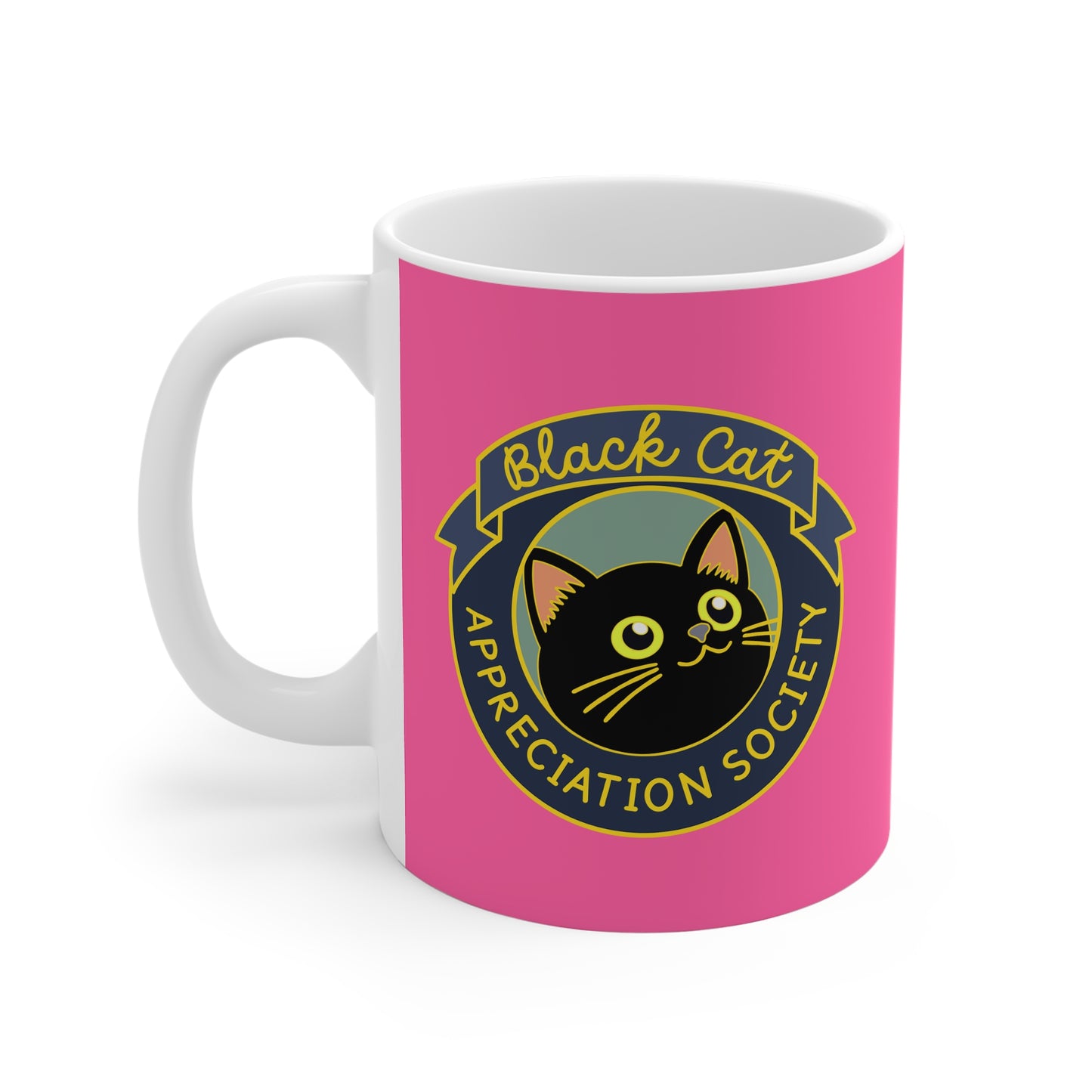 Black Cat Appreciation Society Mug | Pink Coffee Cup