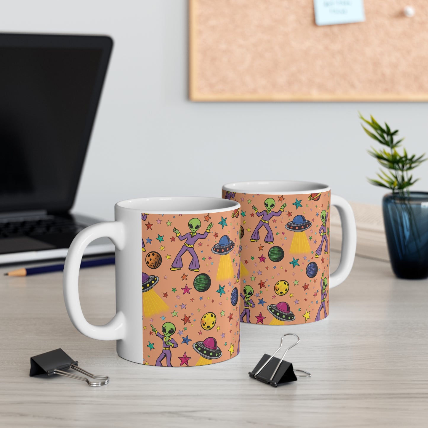 Dancing Alien Pattern Mug | UFOs, Planets & Colorful Stars