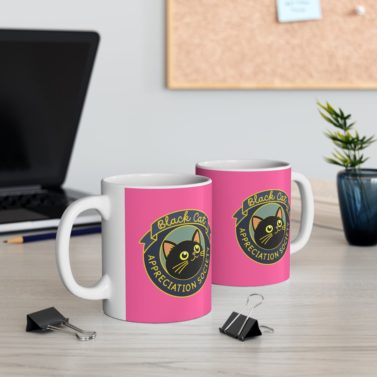 Black Cat Appreciation Society Mug | Pink Coffee Cup