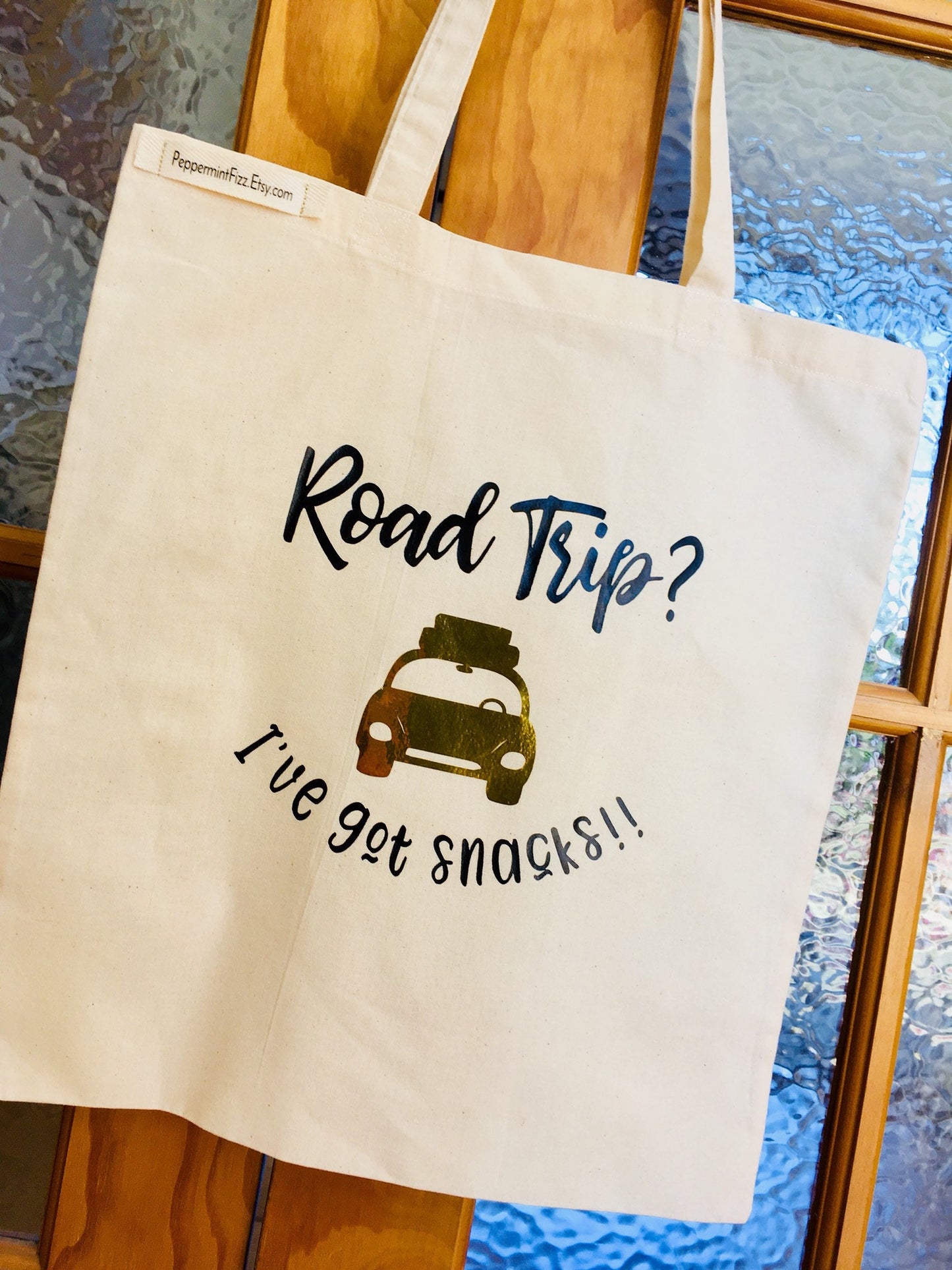 Tote Bag, Road Trip with Snacks, Snackage, Humour, Reusable Cotton Canvas shopping shopper bag, travel, gift