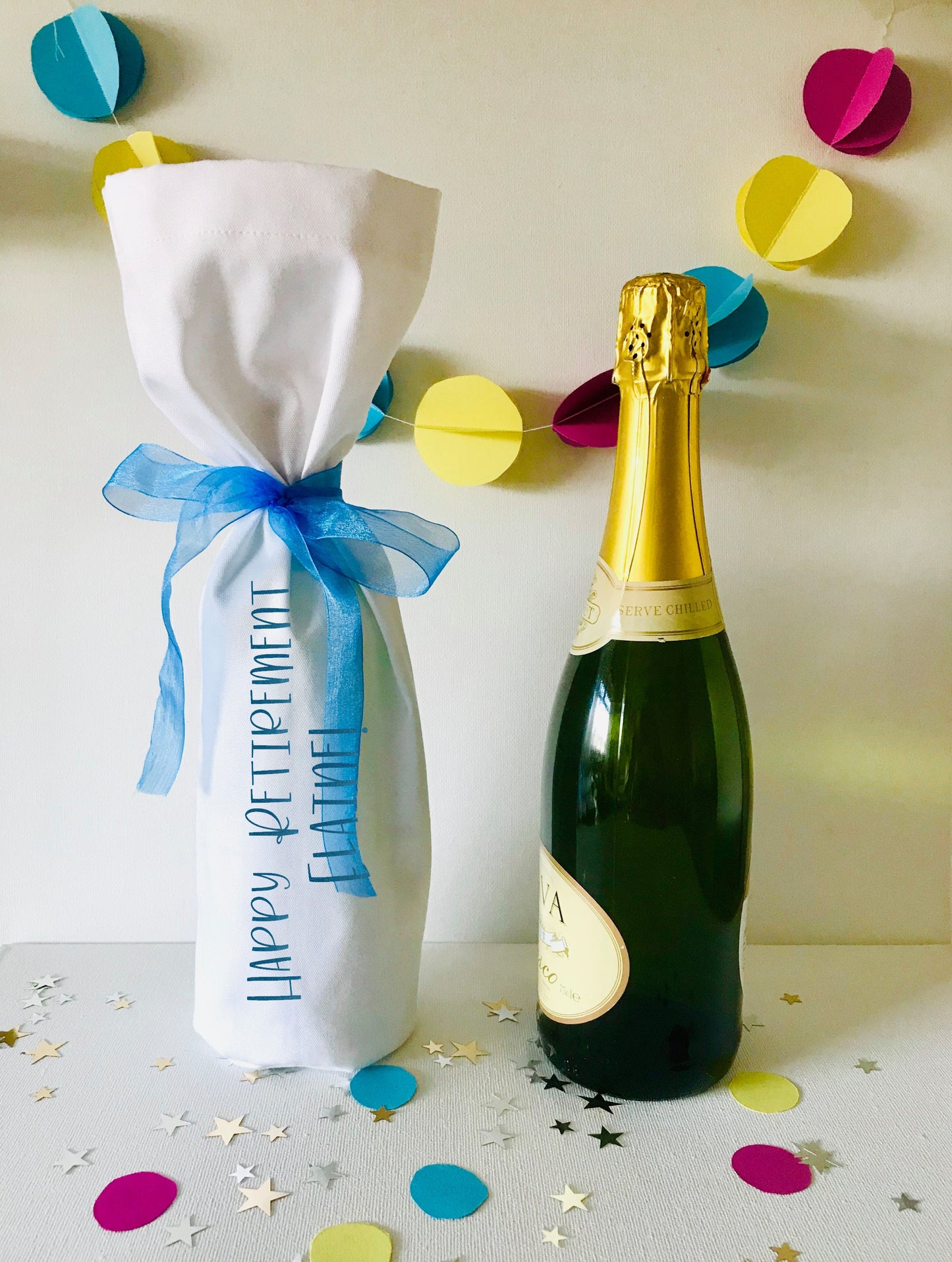 Custom Wording Celebration Birthday Blue - Pink - Gold - Glitter Name - Champagne or Wine Bottle Gift Bag