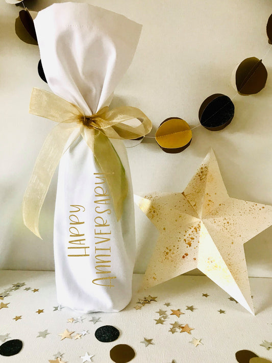 Custom Wording Celebration Birthday Blue - Pink - Gold - Glitter Name - Champagne or Wine Bottle Gift Bag