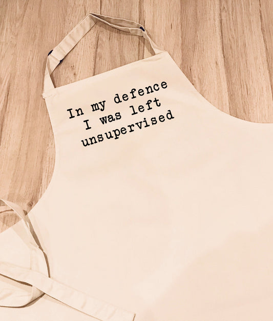 Funny Apron Gift for uni student or child, new home, moving out, unsupervised apron, no supervision, cooking or craft, student life
