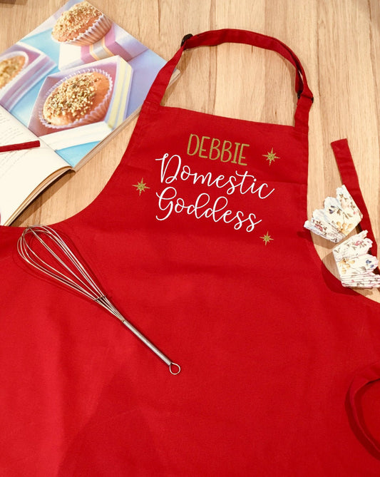 Personalised Apron, Domestic Goddess, Funny Gift for her, Custom Adult Food Kitchen Gift, wife, mum, girlfriend, gran