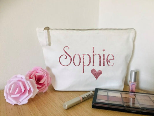 Personalised Canvas Cosmetic bag, bridesmaid thank you gift, make up zip pouch, unique wedding or hen party gift, custom wording