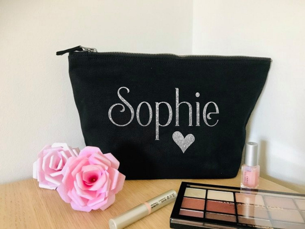 Personalised Canvas Cosmetic bag, bridesmaid thank you gift, make up zip pouch, unique wedding or hen party gift, custom wording