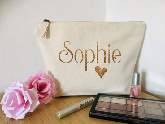 Personalised Canvas Cosmetic bag, bridesmaid thank you gift, make up zip pouch, unique wedding or hen party gift, custom wording