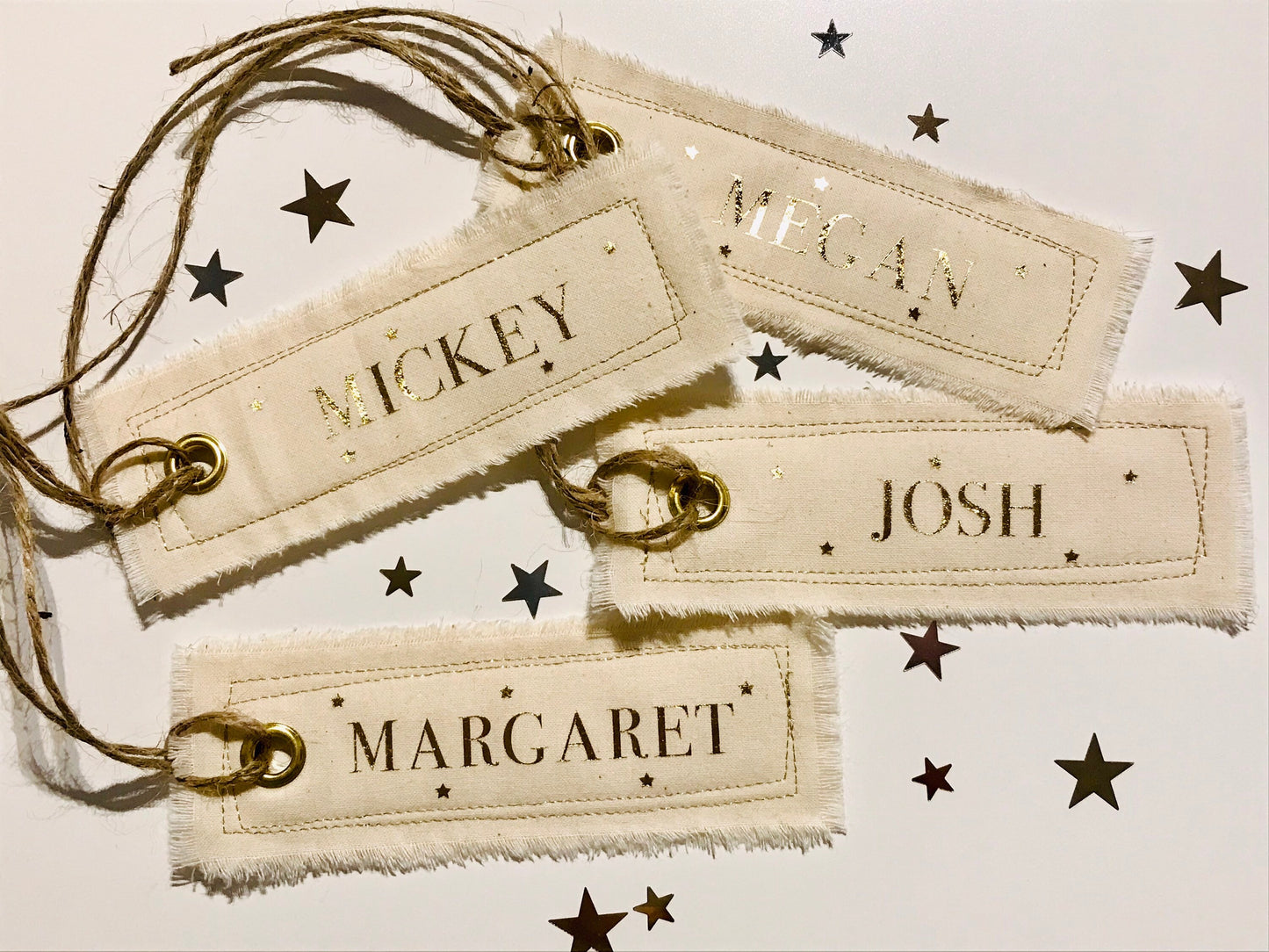 Personalised Fabric tag, Gold Foiled Name, Tag for Santa Sack, Christmas Stocking, Name Tag, Gift Tag, Rustic Scandi style