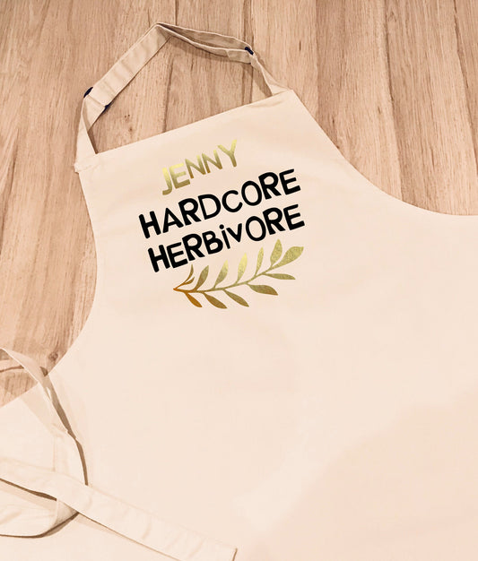 Hardcore Herbivore - Funny Apron Gift - uni student - vegan - vegetarian cooking - meat free kitchen - kind to animals