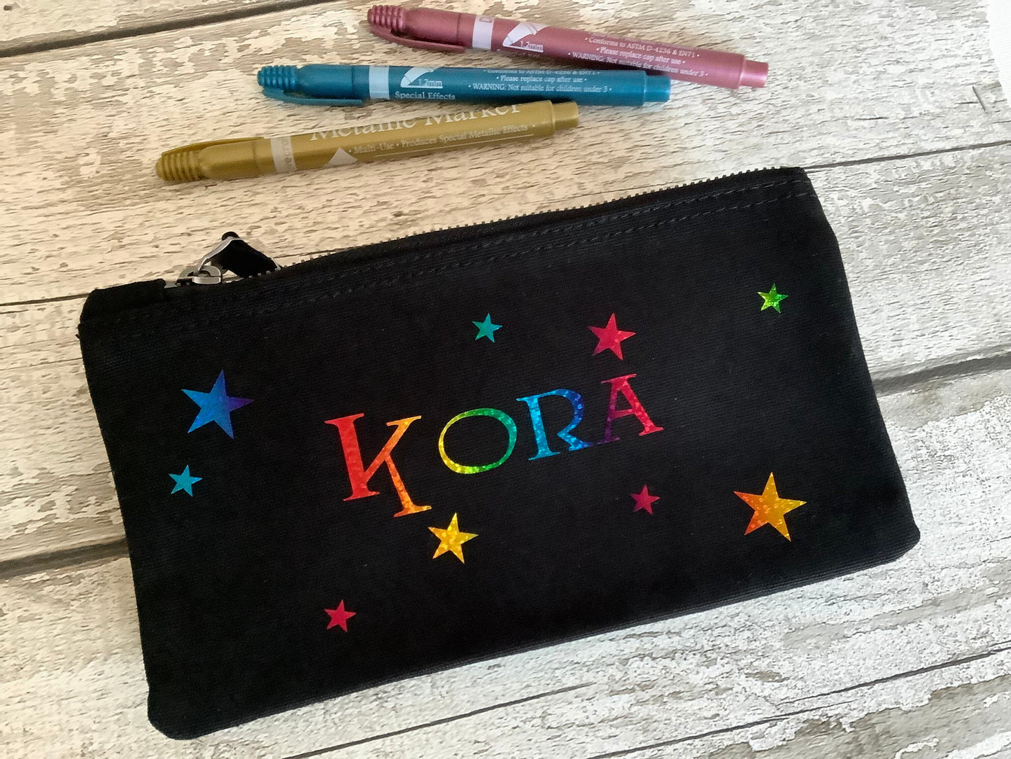 Personalised Pencil Case, teacher gift, zip pouch, back to school, college student, custom wording, childs name, stationery bag