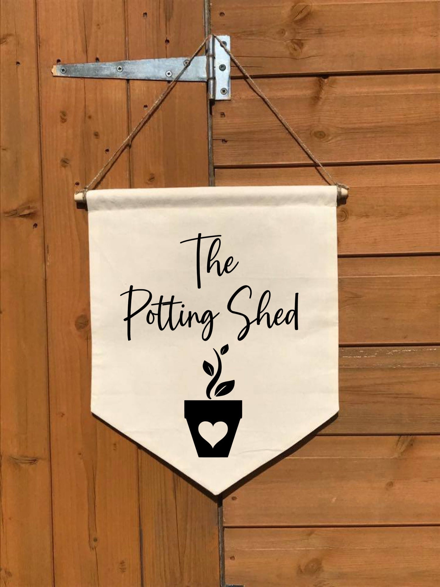 Potting Shed, Cotton Canvas Banner, gardening gift, gift for grandad, Wall Flag, Pennant, Wall Hanging, natural calico, personalised