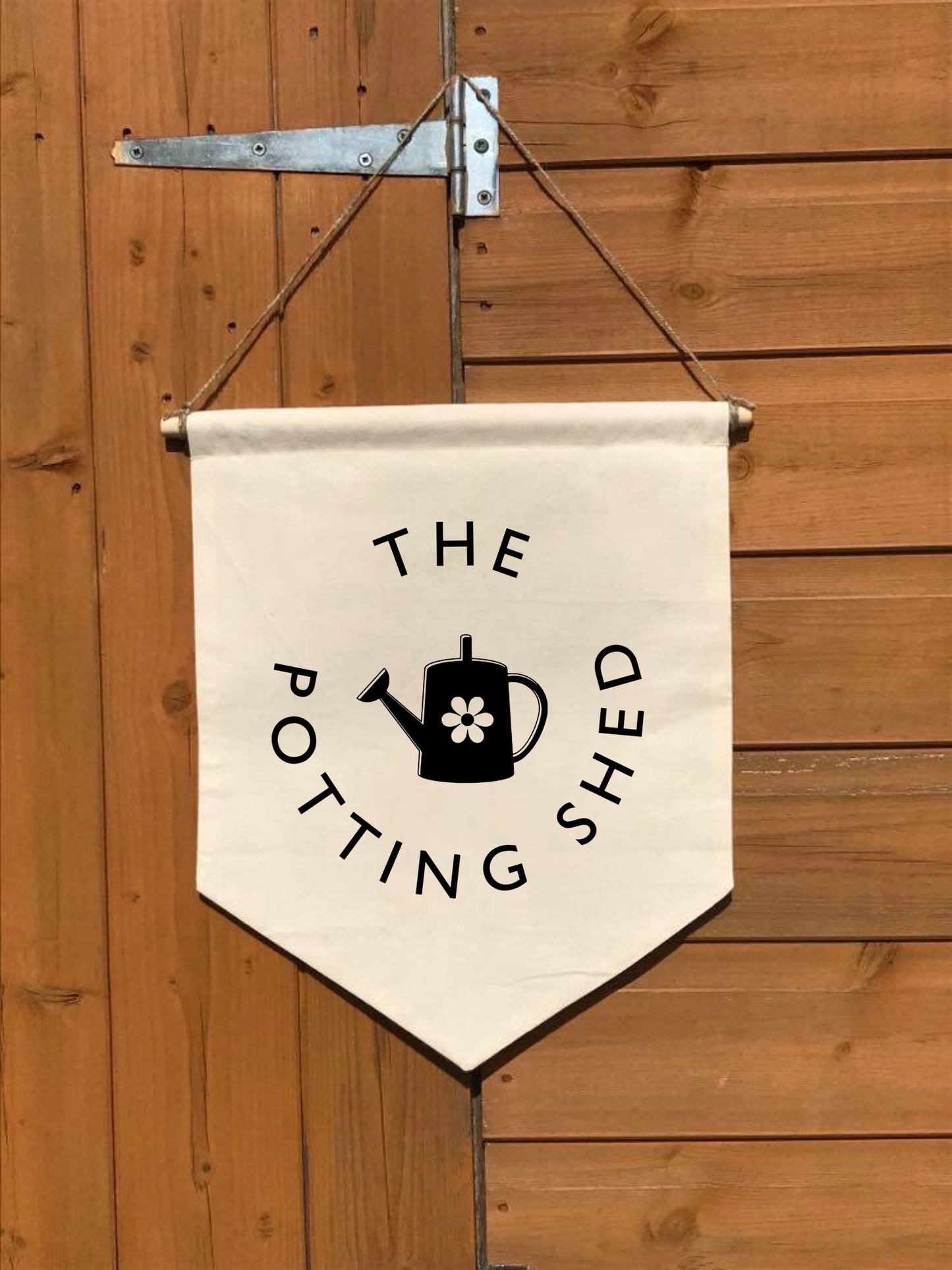Potting Shed, Cotton Canvas Banner, gardening gift, gift for grandad, Wall Flag, Pennant, Wall Hanging, natural calico, plant, growing