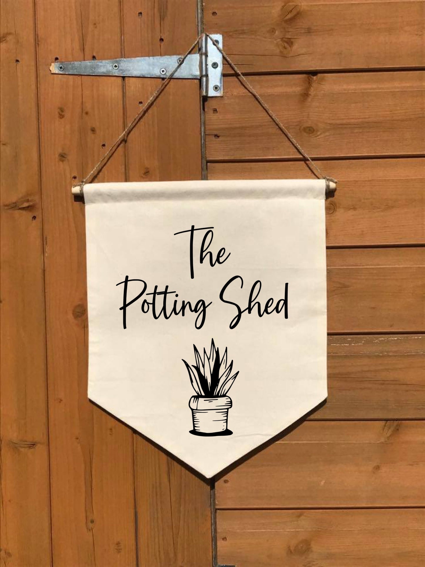 Potting Shed, Cotton Canvas Banner, gardening gift, gift for grandad, Wall Flag, Pennant, Wall Hanging, natural calico, personalised