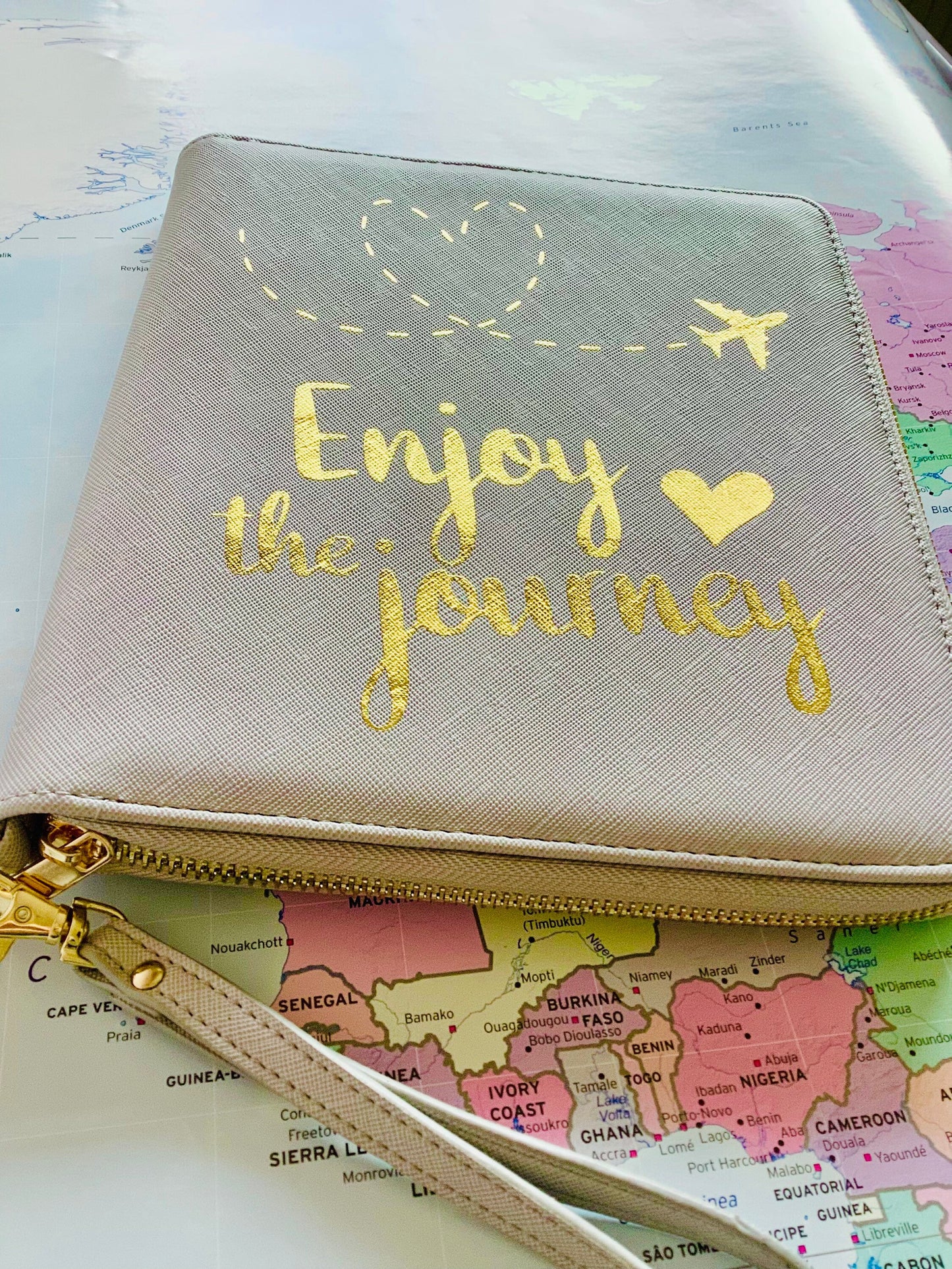 Travel document holder, enjoy the journey, gift for student, gap year, wedding gift, vegan faux leather, family holiday, travel wallet