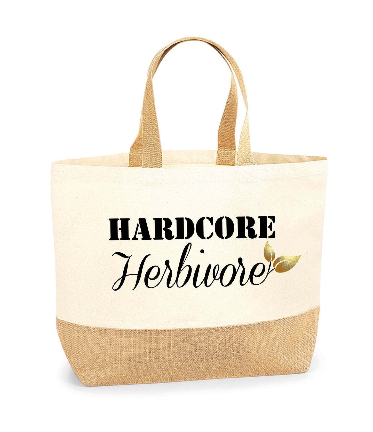 Canvas Shopper Tote Bag, Hardcore Herbivore, Vegan gift, jute canvas natural, plant based, veganuary