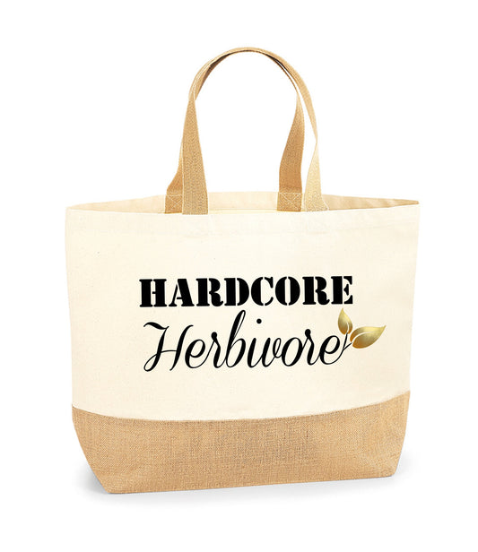 Canvas Shopper Tote Bag, Hardcore Herbivore, Vegan gift, jute canvas natural, plant based, veganuary