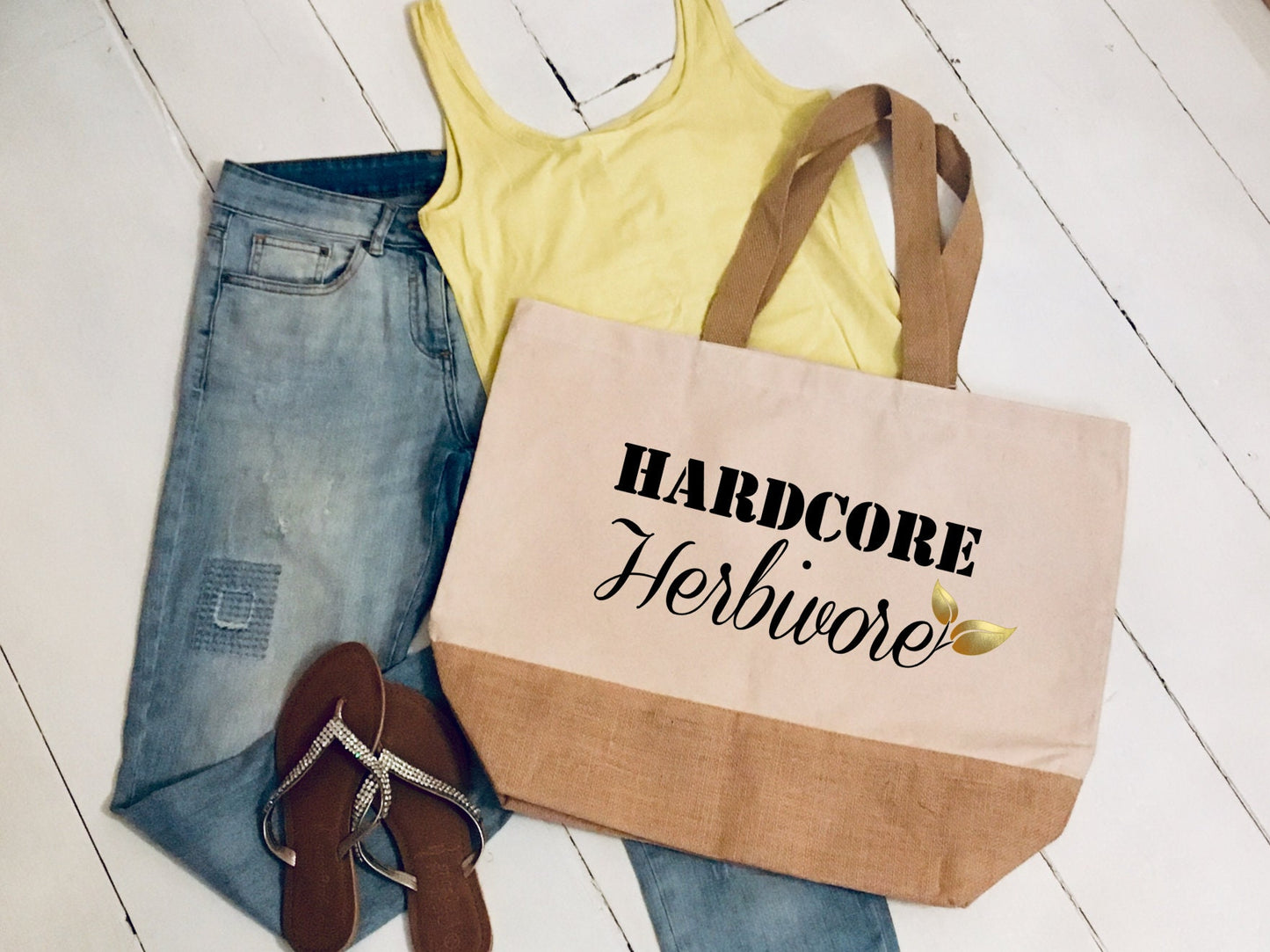 Canvas Shopper Tote Bag, Hardcore Herbivore, Vegan gift, jute canvas natural, plant based, veganuary