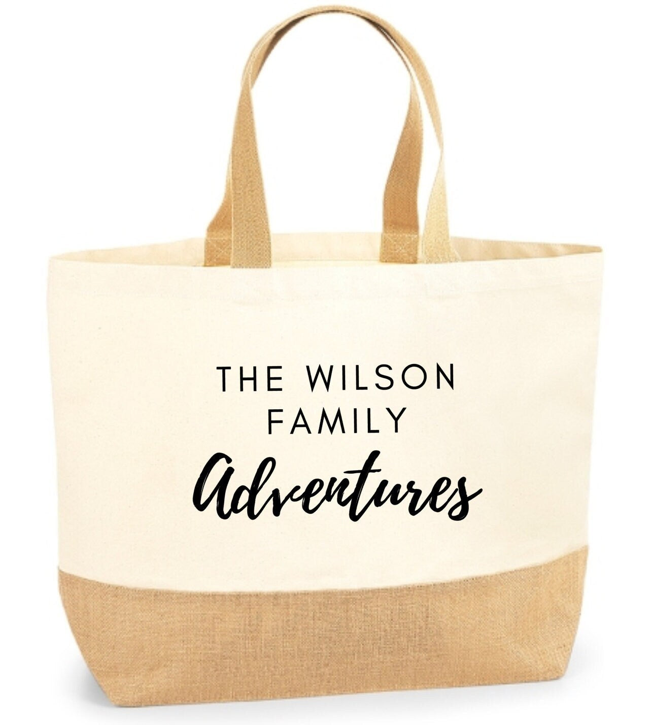 Personalised Canvas Shopper Tote Bag, Family Adventures, Mothers day gift, jute canvas natural, gift for mums, beach bag, day trip, holiday