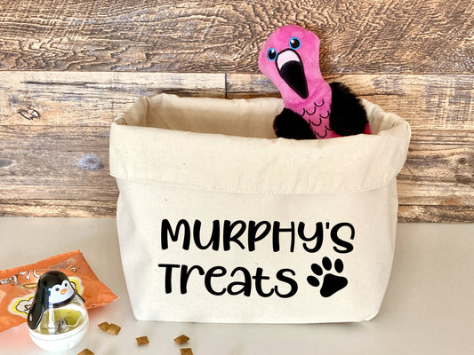 Personalised pet toy basket, canvas organiser, cat or dog treat storage, dog toy box, cat Toy Basket, new Puppy Gift, pet gift, custom pet