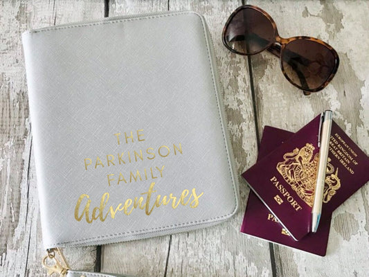 Travel document holder, family adventures, gift for couples, passport ticket folder, vegan faux leather, holiday organiser, travel wallet
