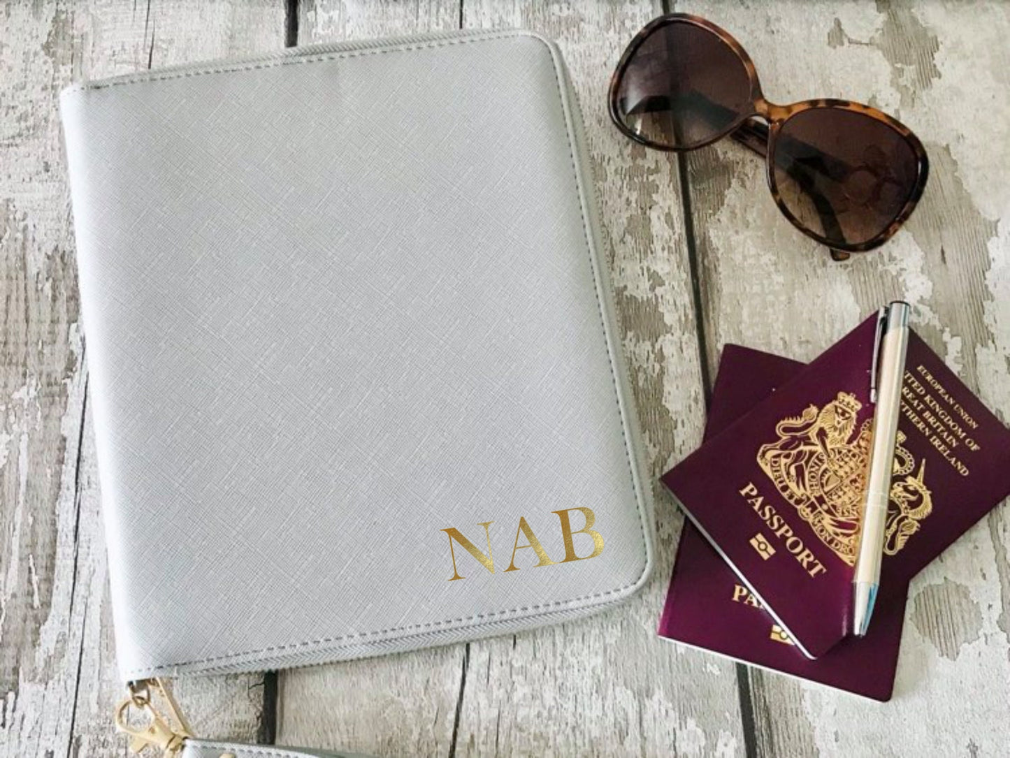 Travel document folder, personalised initials, corporate travel, executive gift, vegan faux leather, gift for him, business travel wallet