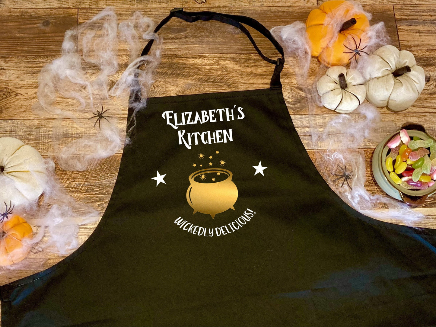 Wickedly Delicious, Personalised Name Kitchen, Halloween theme apron, personalised gift for her, kitchen witch