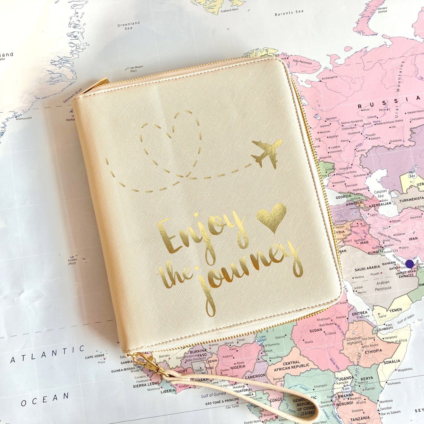 Travel document holder, enjoy the journey, gift for student, gap year, wedding gift, vegan faux leather, family holiday, travel wallet