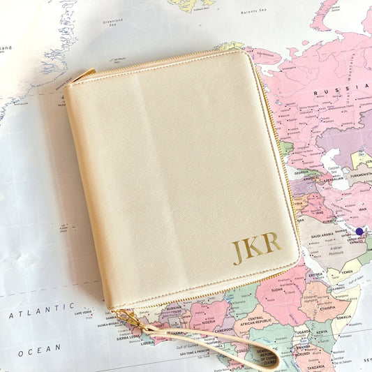 Travel document folder, personalised initials, corporate travel, executive gift, vegan faux leather, gift for him, business travel wallet