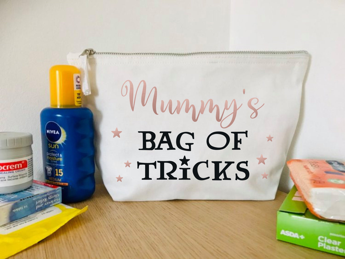 Bag of Tricks - Personalised with name - Canvas bag, mums day out kit, zip pouch, emergency bag