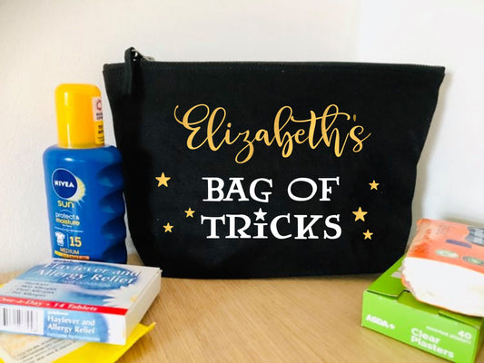 Bag of Tricks - Personalised with name - Canvas bag, mums day out kit, zip pouch, emergency bag