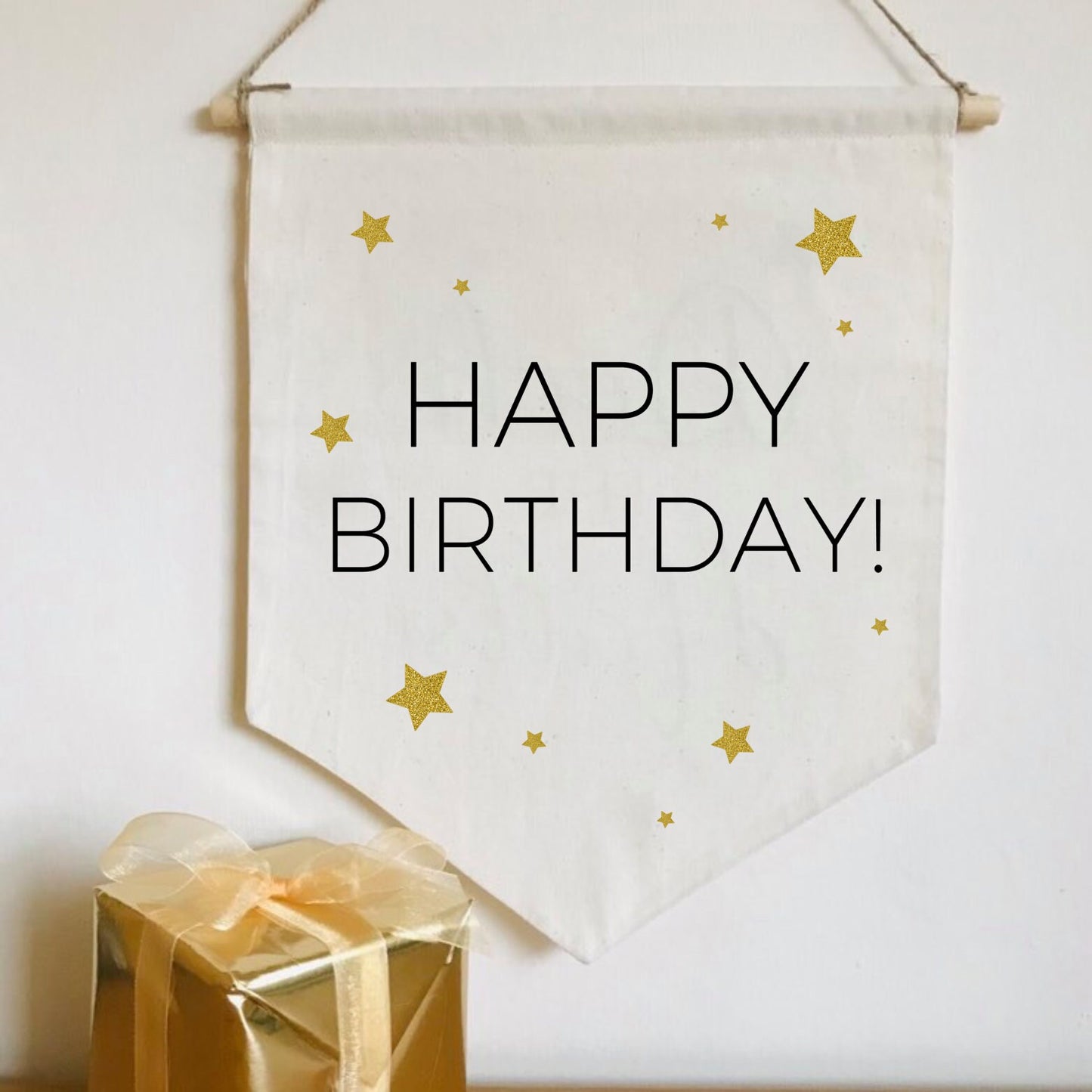 Personalised Birthday Cotton Banner, party decor, boy or girl, black gold natural, Canvas Wall Flag, Pennant, Wall Hanging