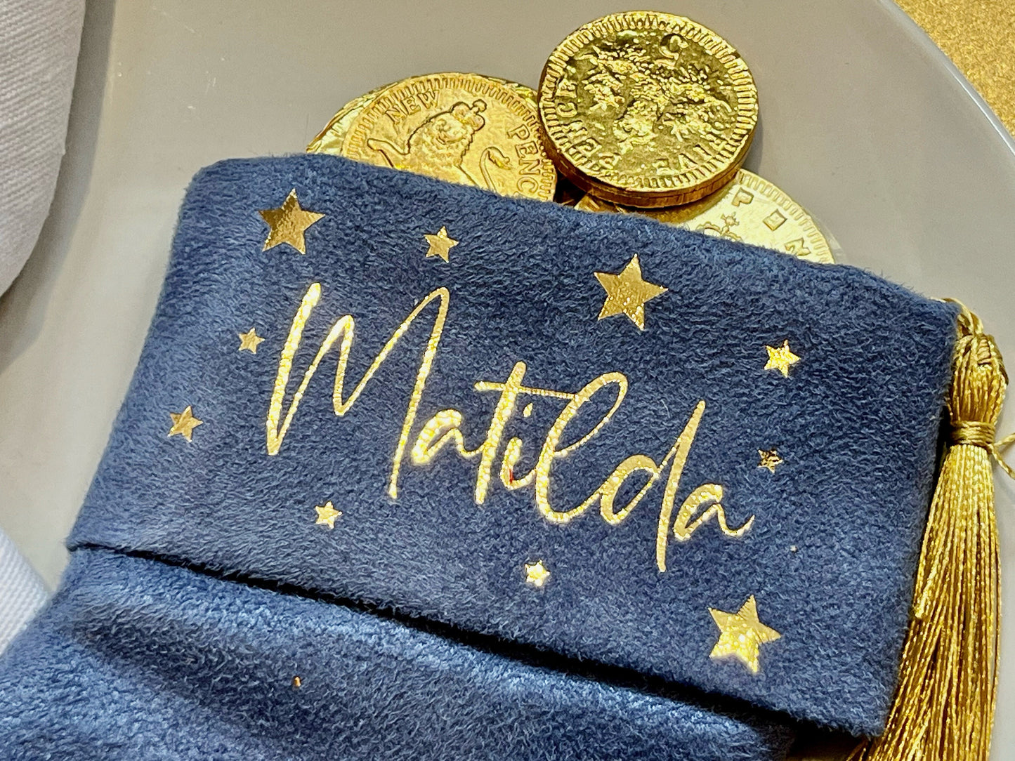 Luxury Personalised Mini Stocking, Cute Place Settings, Party Favour, Faux suede Christmas stocking, Table decoration, Pet Stocking