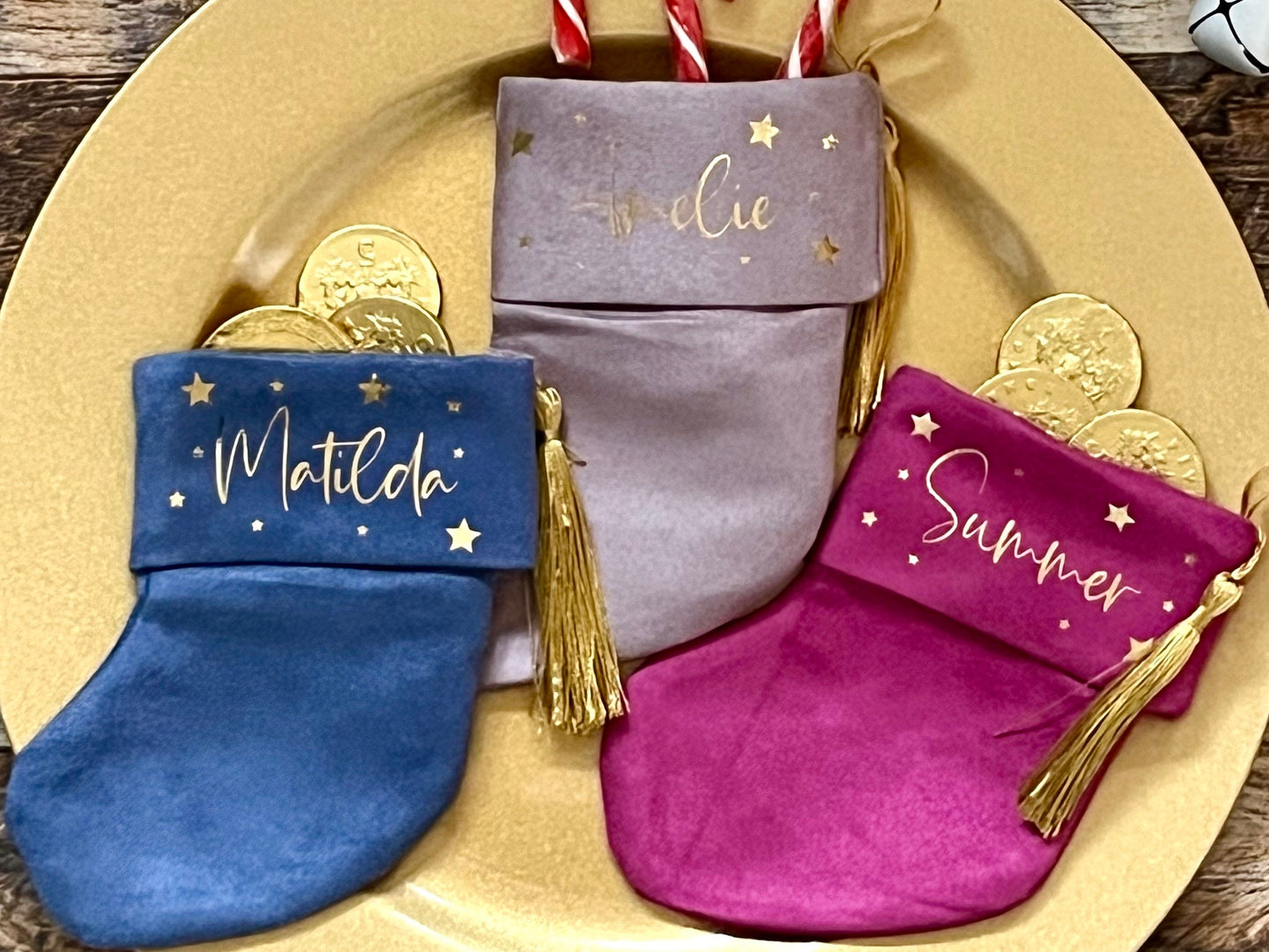 Luxury Personalised Mini Stocking, Cute Place Settings, Party Favour, Faux suede Christmas stocking, Table decoration, Pet Stocking