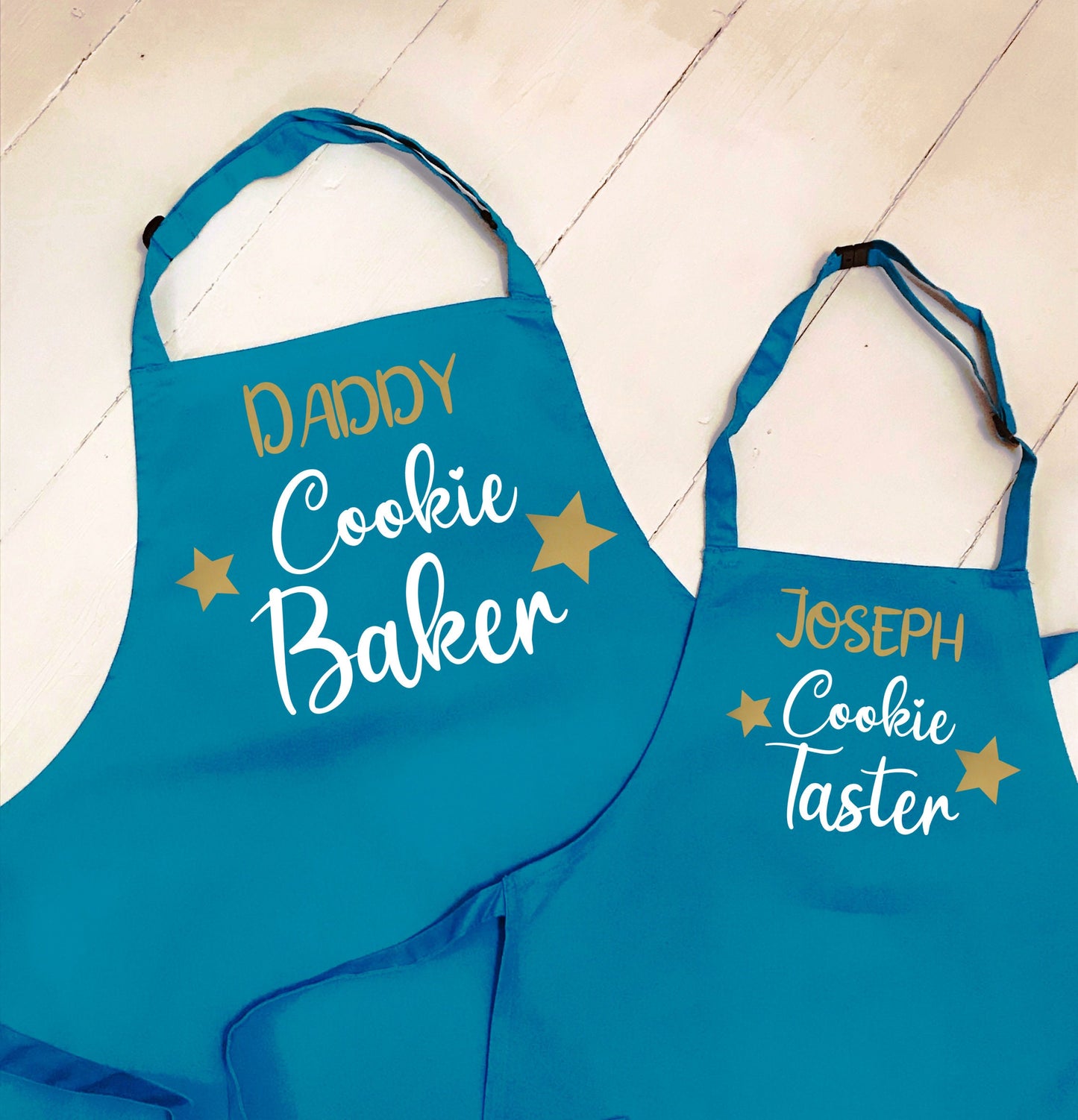 Cookie Baker/Cookie Taster Apron Set for ADULT & CHILD - Personalised with name - Mum Dad Grandparent Kids Christmas Baking Apron