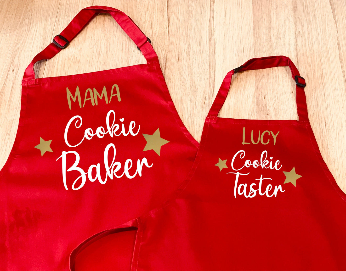 Cookie Baker/Cookie Taster Apron Set for ADULT & CHILD - Personalised with name - Mum Dad Grandparent Kids Christmas Baking Apron