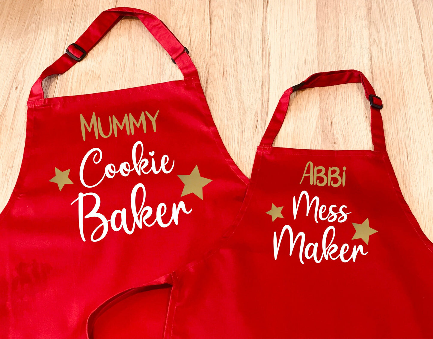 Cookie Baker/Mess Maker Apron Set for ADULT & CHILD - Personalised with name - Mum Dad Grandparent Kids Christmas Baking Apron