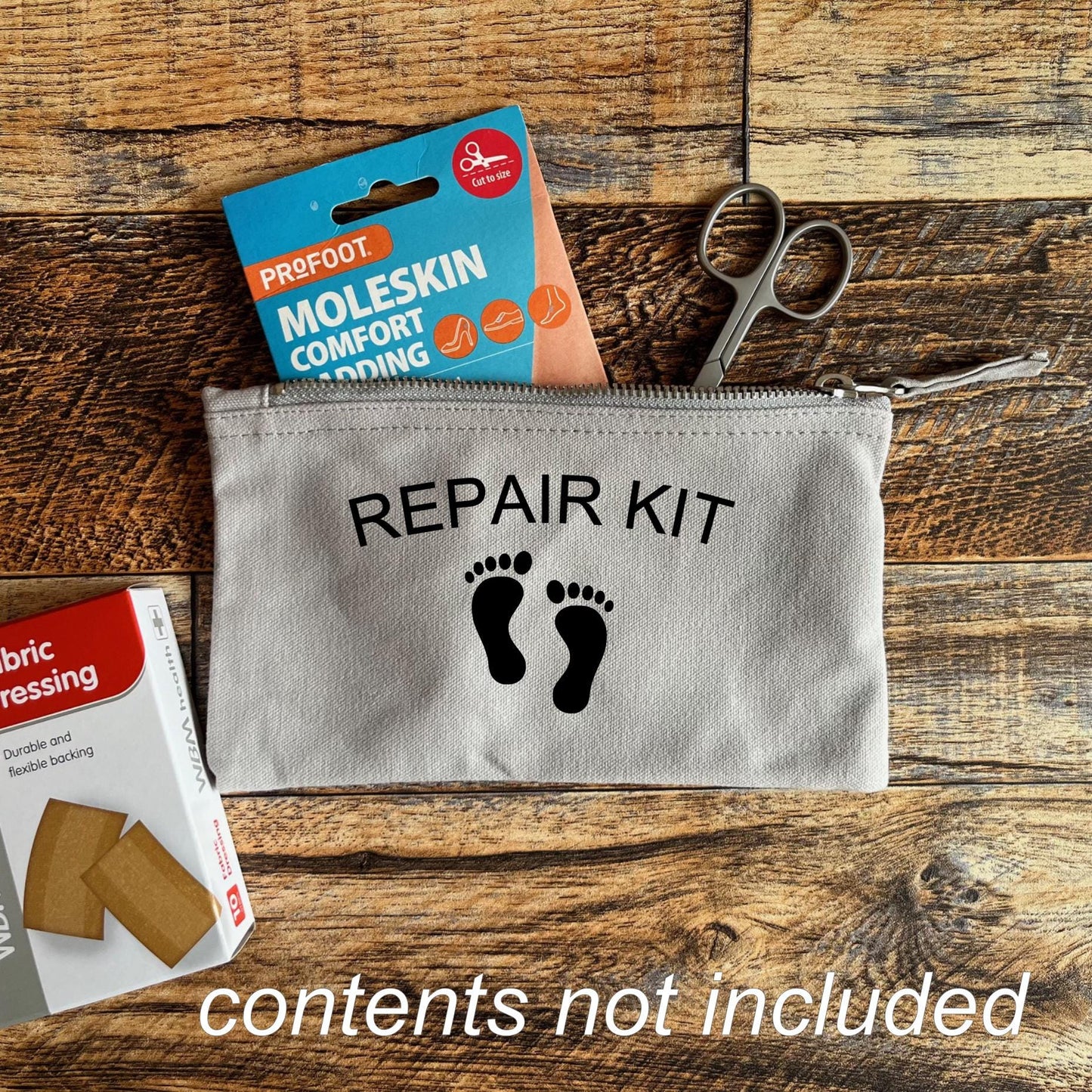 Walking Survival Kit, canvas zip pouch, hiking essentials, gift for walkers, foot care kit pouch,