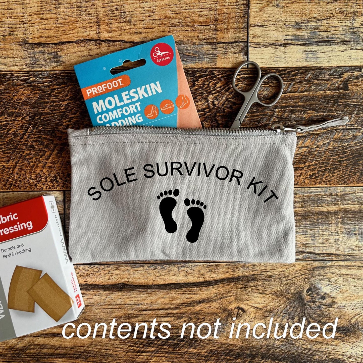 Walking Survival Kit, canvas zip pouch, hiking essentials, gift for walkers, foot care kit pouch,